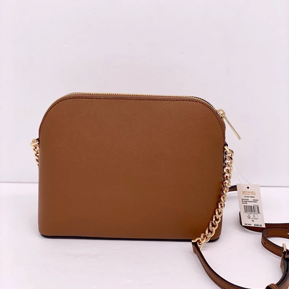 New Michael Kors Jet Set Travel Medium Dome Crossbody Leather Luggage